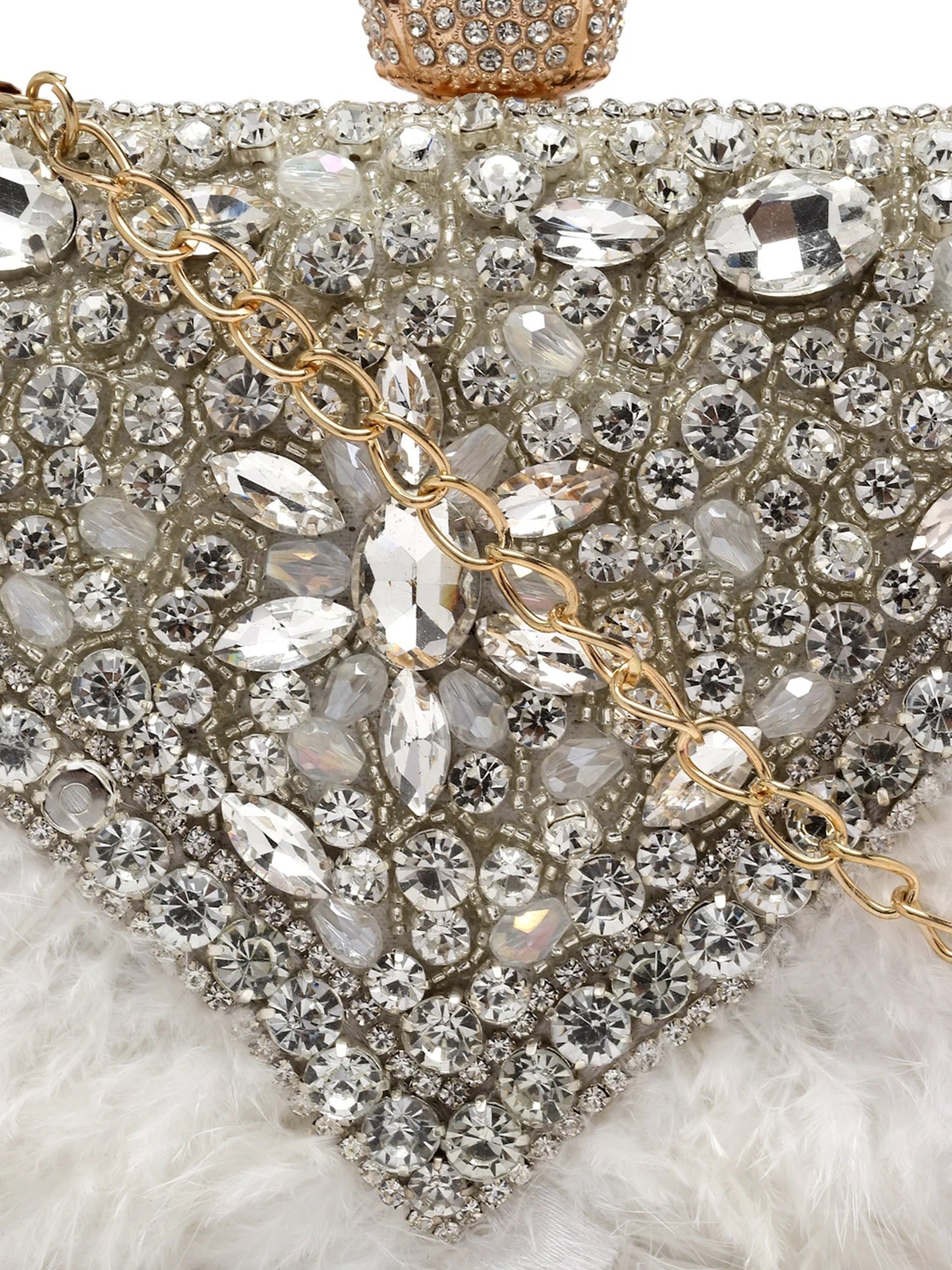 Feather Stone Work Embellished Velvet Box Clutch