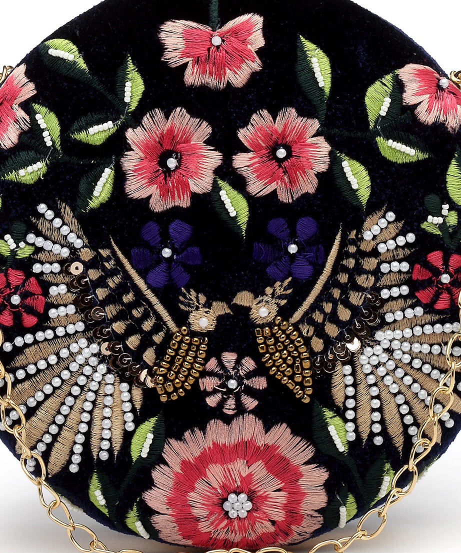 Embroidered Velvet Clutch