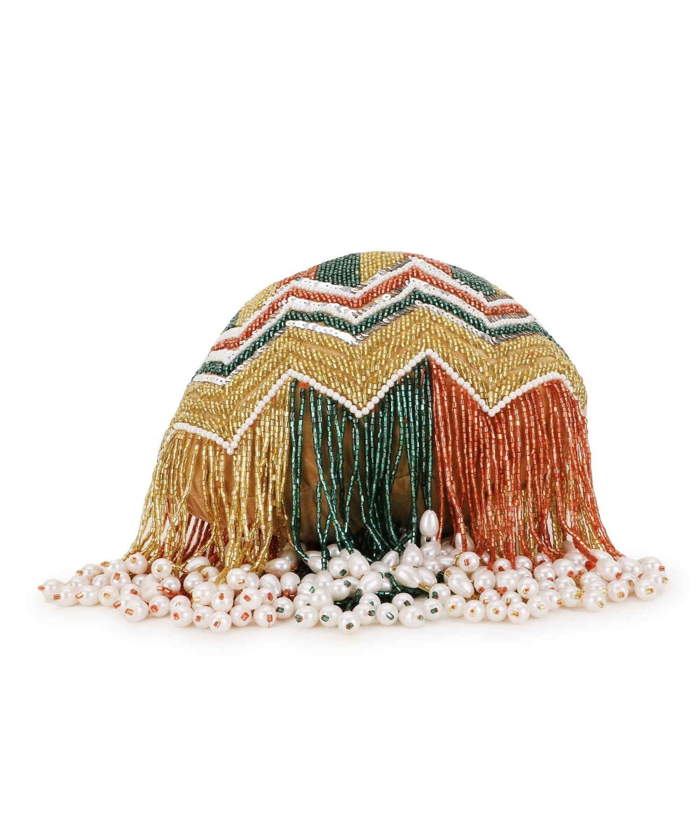 Dangle Chevron Embellished Velvet Potli Bag