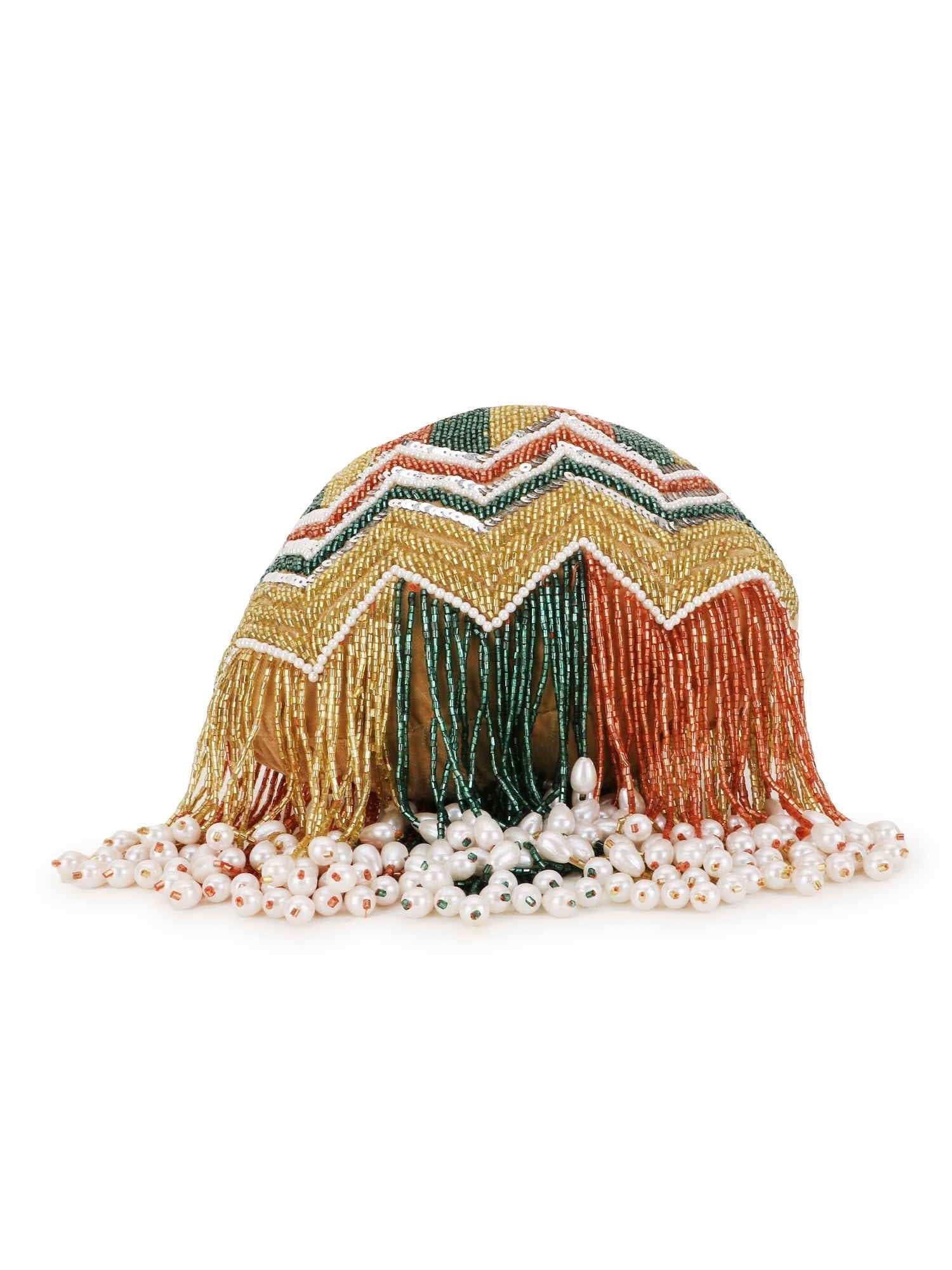 Dangle Chevron Embellished Velvet Potli Bag