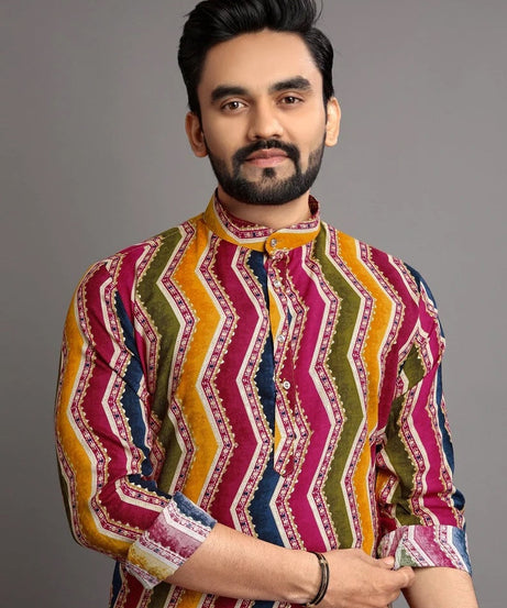 Men's Premium Soft Cotton Foil Print Kurta Pajjama Set