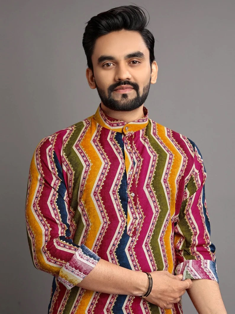 Men's Premium Soft Cotton Foil Print Kurta Pajjama Set