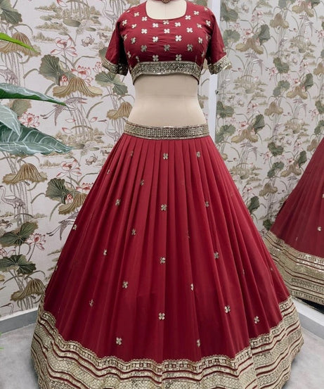 Premium Georgette Embroidery Sequence Wedding Lehenga Blouse with Dupatta 15-MA