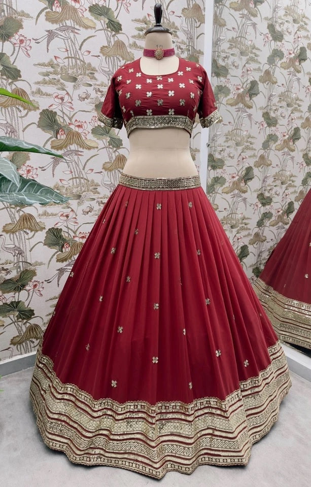 Premium Georgette Embroidery Sequence Wedding Lehenga Blouse with Dupatta 15-MA