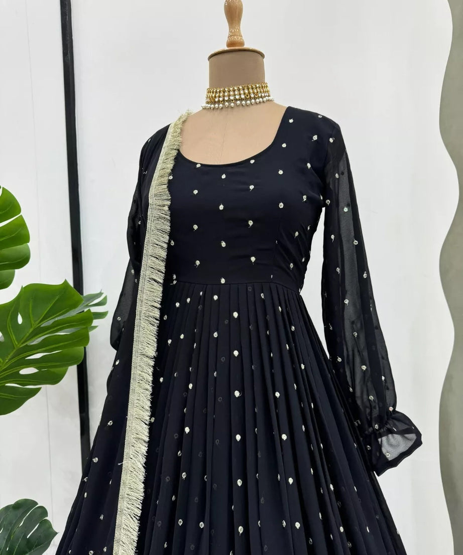 Faux Georgette With Thread Sequence Work Top Pant Dupatta