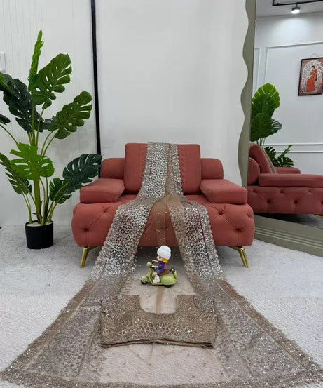 beautiful Wedding Soft Net Sequence Work Saree,Party Function Wear Sari & Blouse