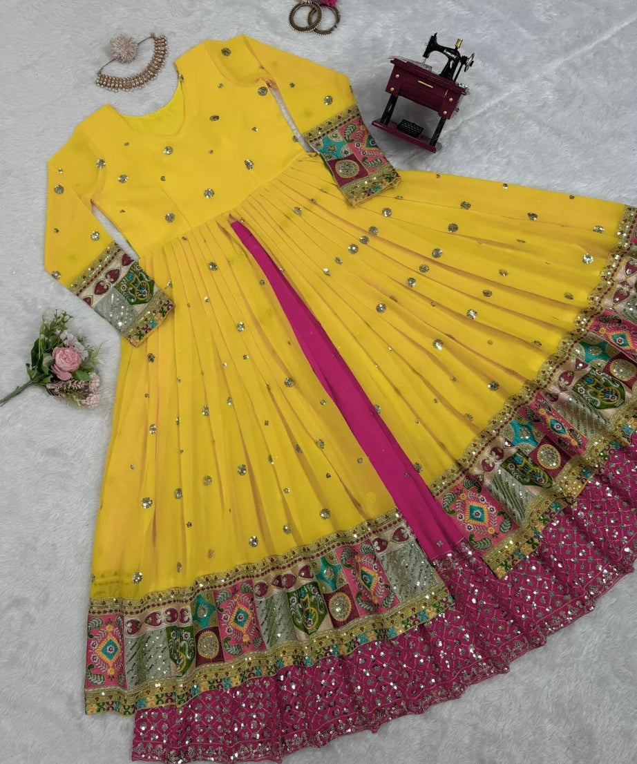 Faux Georgette With Sequence Work Top Lehenga & Dupatta Set