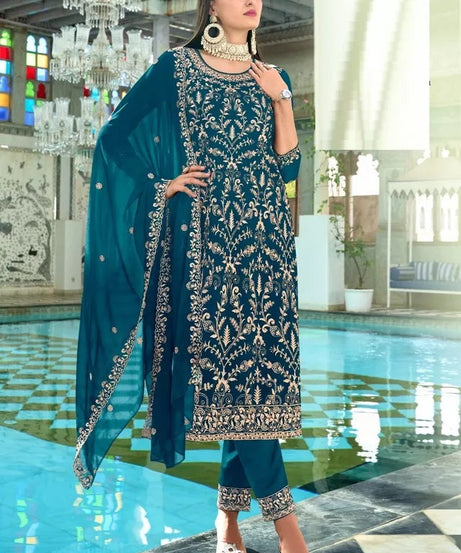 Georgette With Heavy Embroidery Work kurti Pant Set