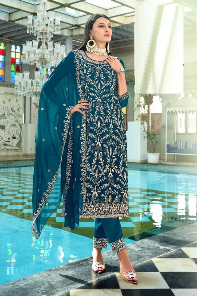 Georgette With Heavy Embroidery Work kurti Pant Set