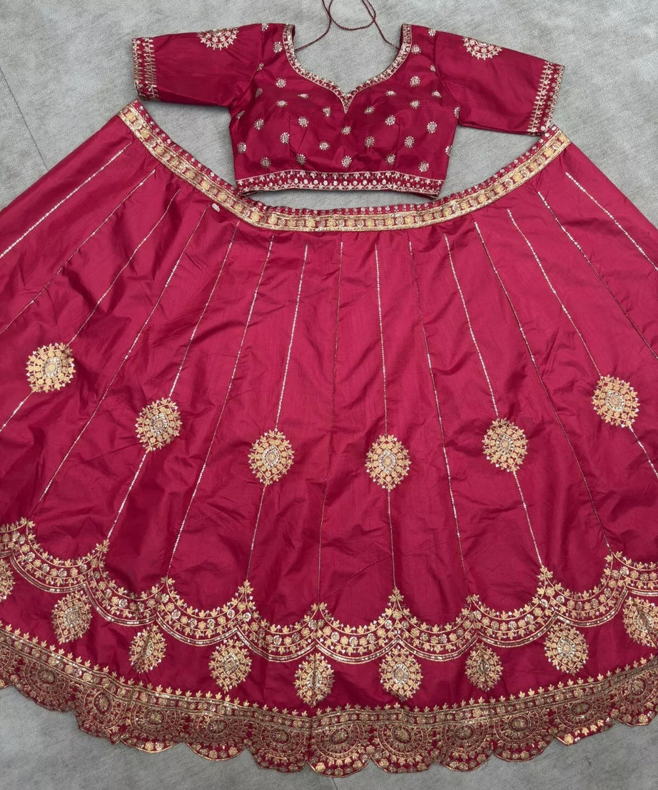 Jalpuri Silk With Embroidery Sequence Zari Design Work Lehenga