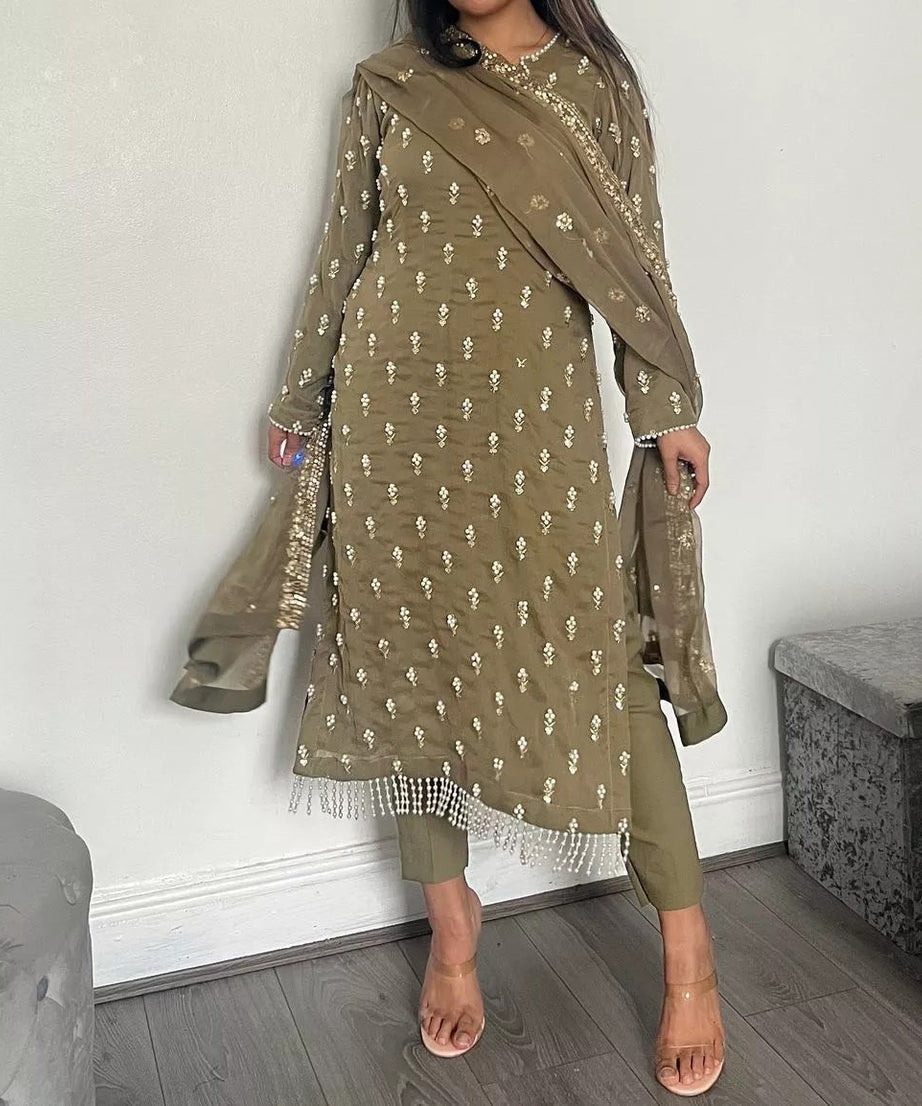 Traditional Fancy Wear Faux Georgette Top Pant With Dupatta