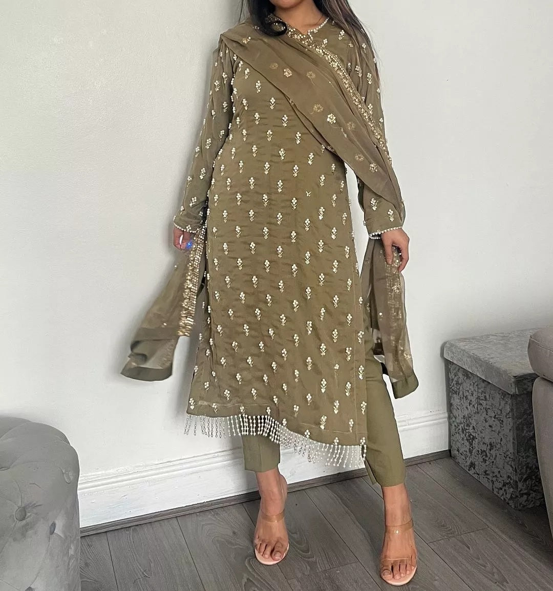 Traditional Fancy Wear Faux Georgette Top Pant With Dupatta