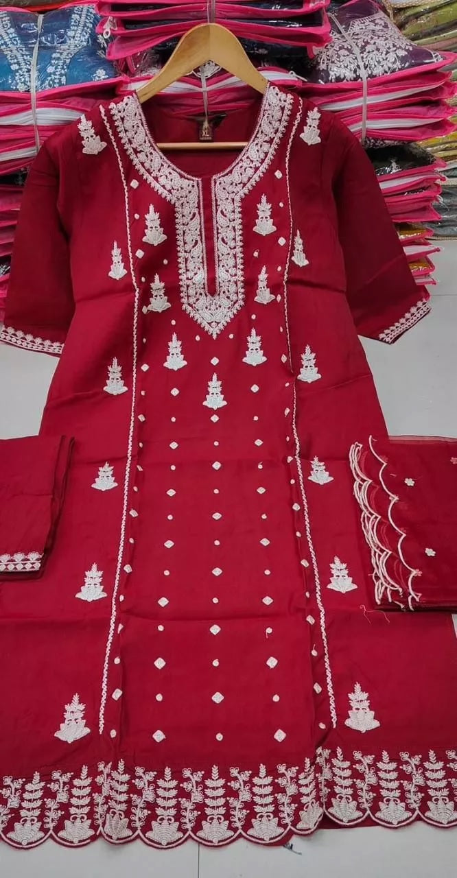 Style Full Stitched Viscose Roman Silk Top Bottom Dupatta