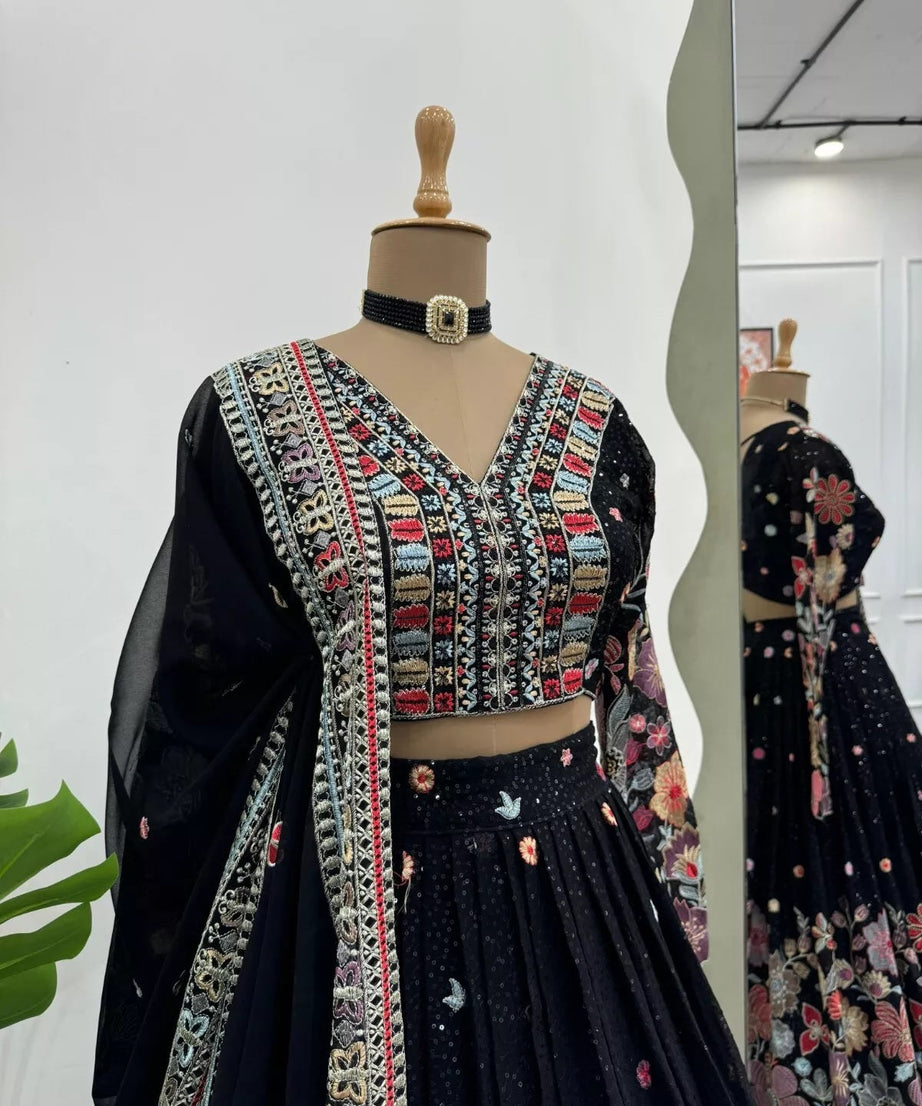 Georgette With Sequence Work  Lehenga Blouse & Dupatta