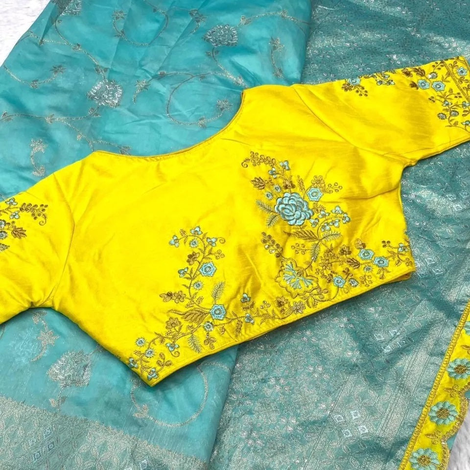 Lichi Silk With Rich Zari & Badla Zari Work Rich Embroidery Lace Saree With Blouse