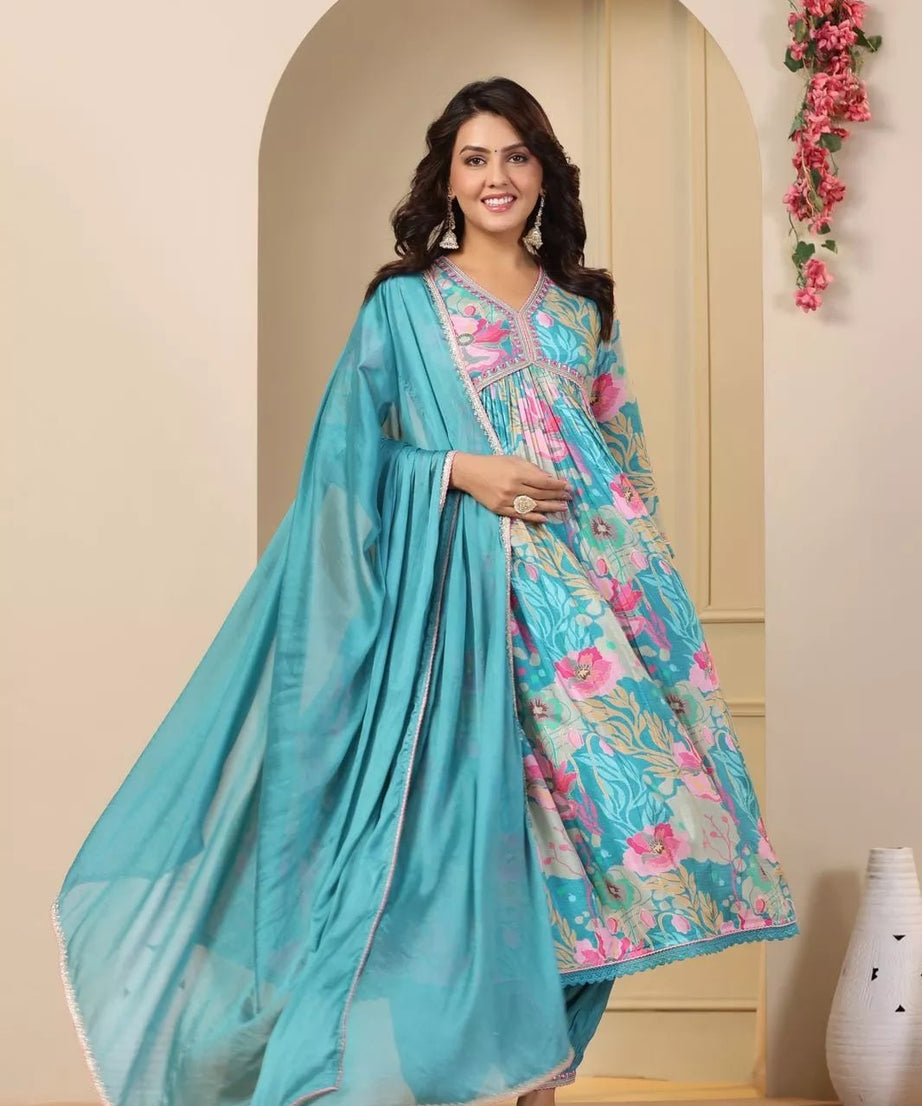 Full Stitched Muslin With Digital Print Top Pant & Dupatta