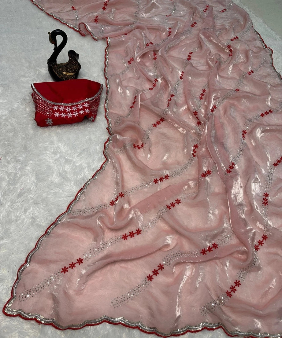 Soft Space Silk Beautiful Designer Light Color's Sari With Blouse