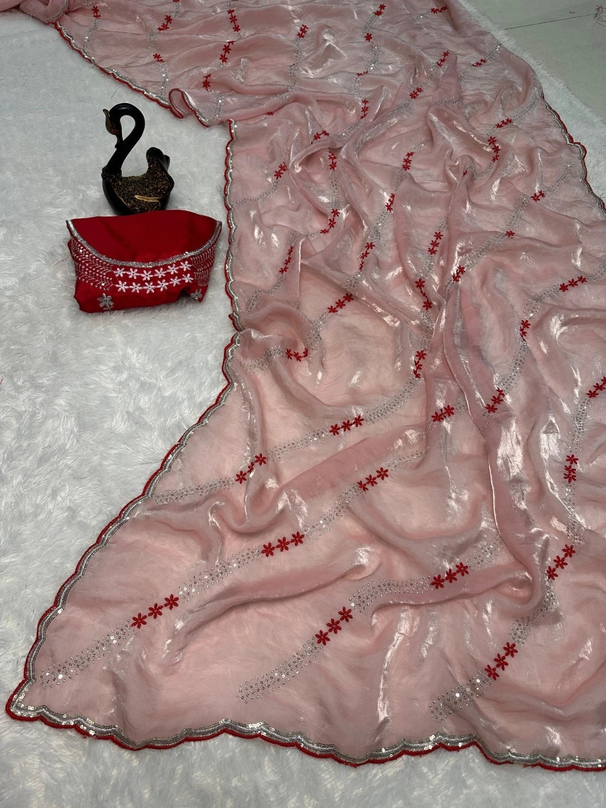 Soft Space Silk Beautiful Designer Light Color's Sari With Blouse