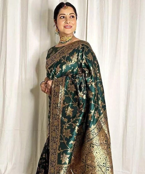 Soft Lichi Silk With Jacquard Work Fancy Saree With Blouse