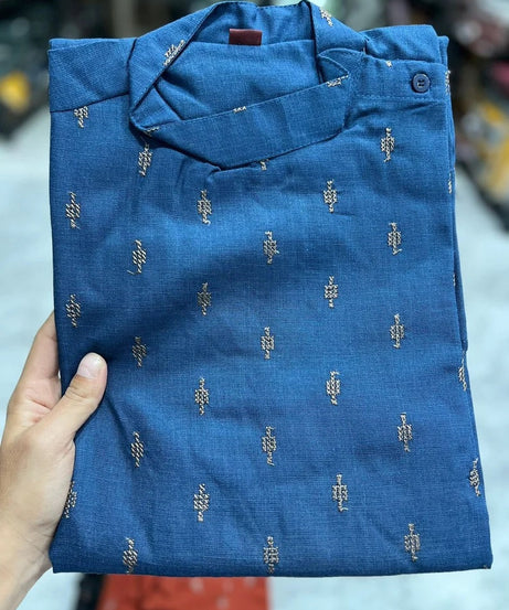 Heavy Magic Cotton With  Embroidery Butti Kurta Pajama Set for Men's