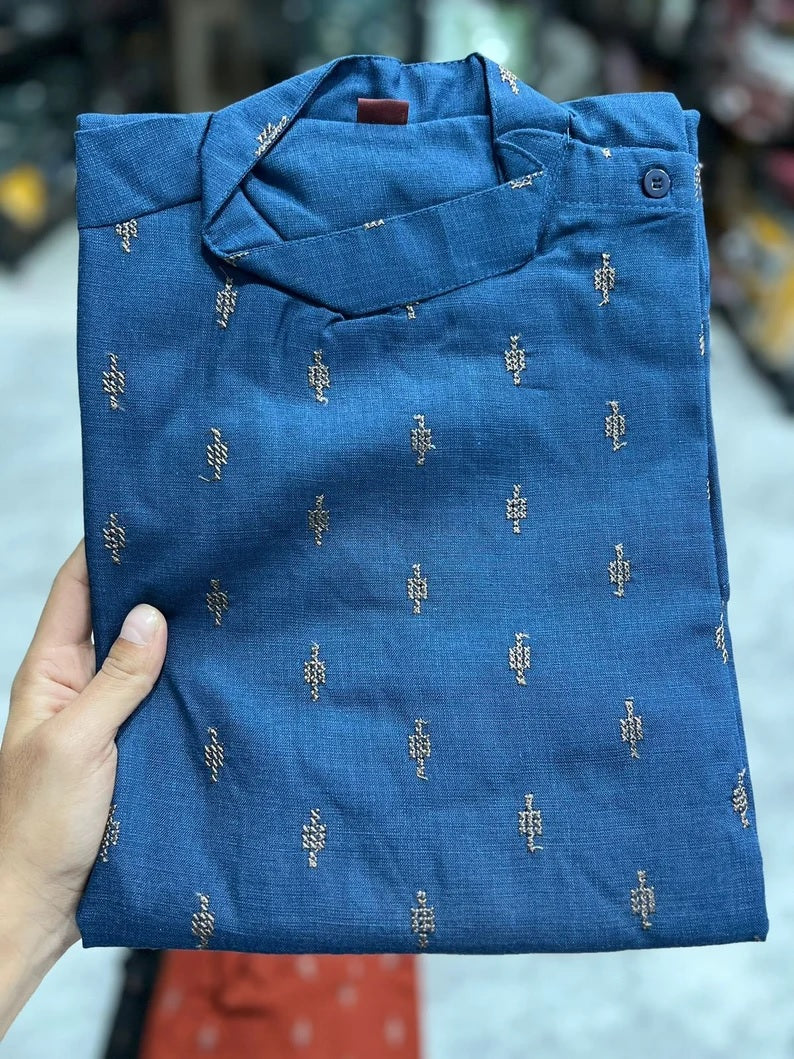 Heavy Magic Cotton With  Embroidery Butti Kurta Pajama Set for Men's