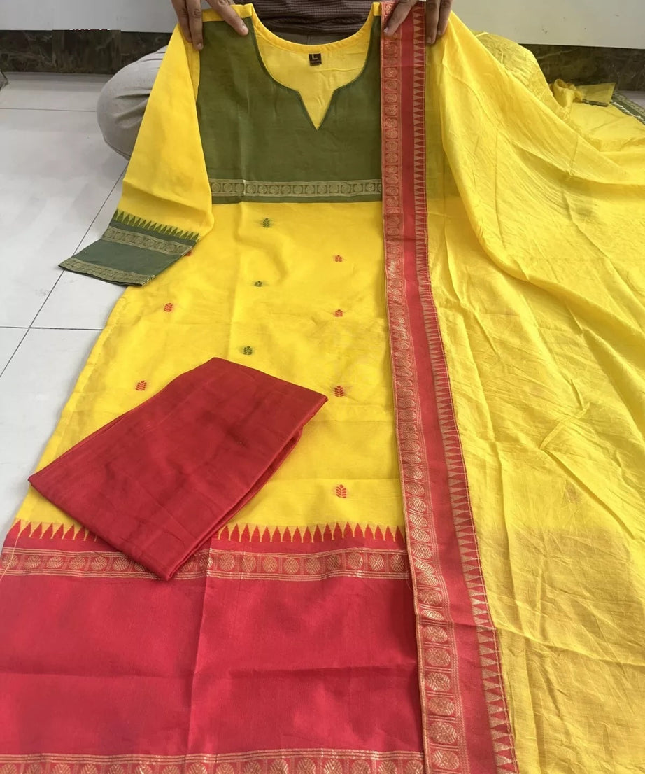 Pure Kanchi Cotton Top Bottom With Dupatta