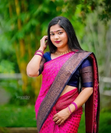 Traditional Soft Lichi Silk With  Jacquard Work  Sare & Blouse