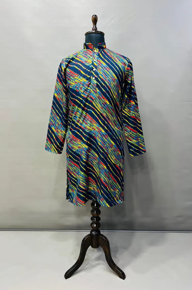 Cotton With Heavy Foil Print Kurta Pajama Set For Men's