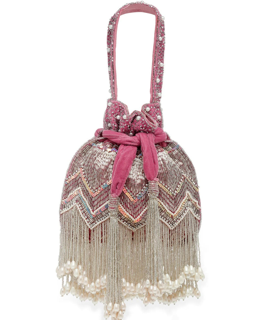 Droop Chevron Embellished Velvet Potli Bag
