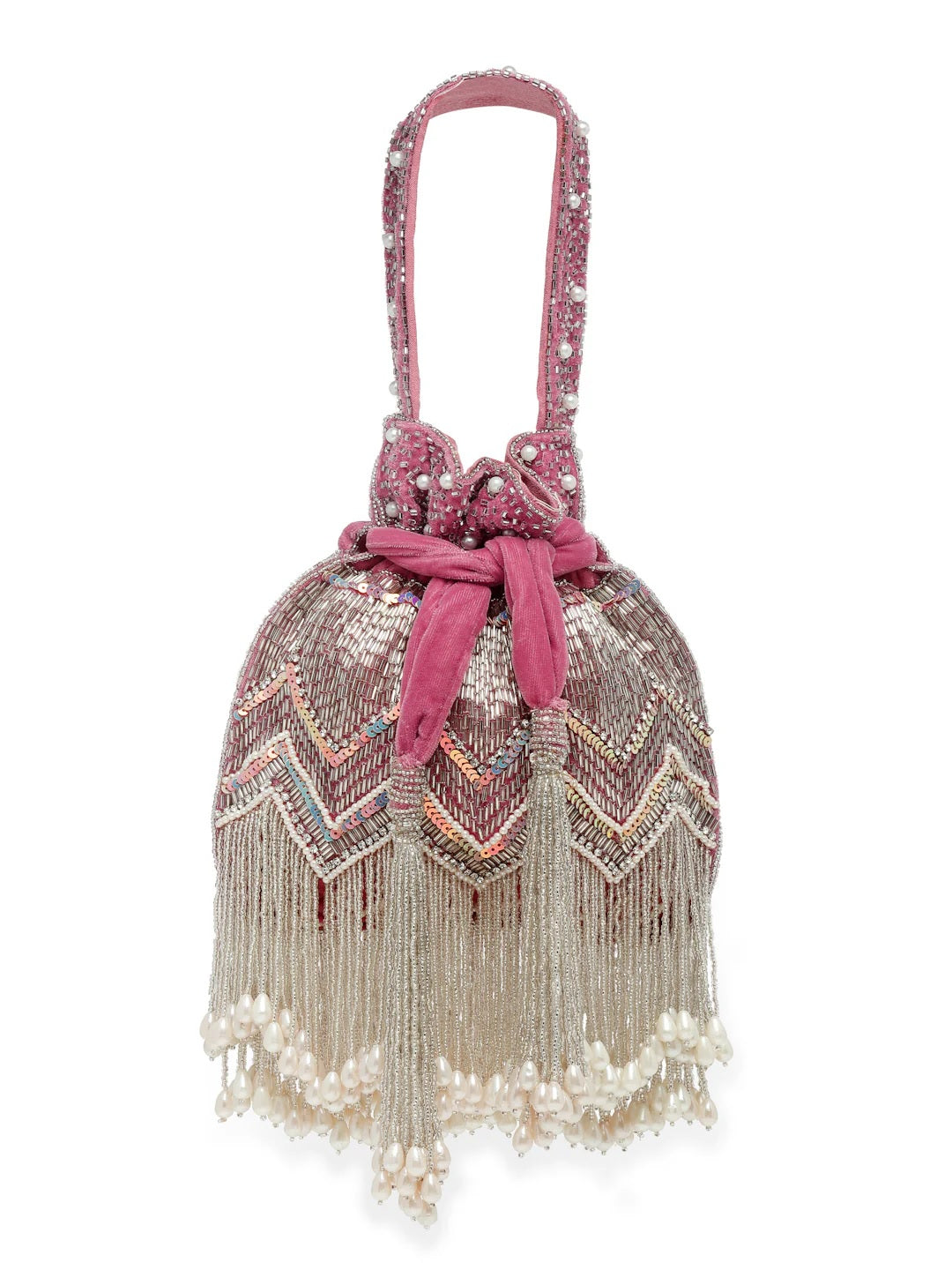 Droop Chevron Embellished Velvet Potli Bag