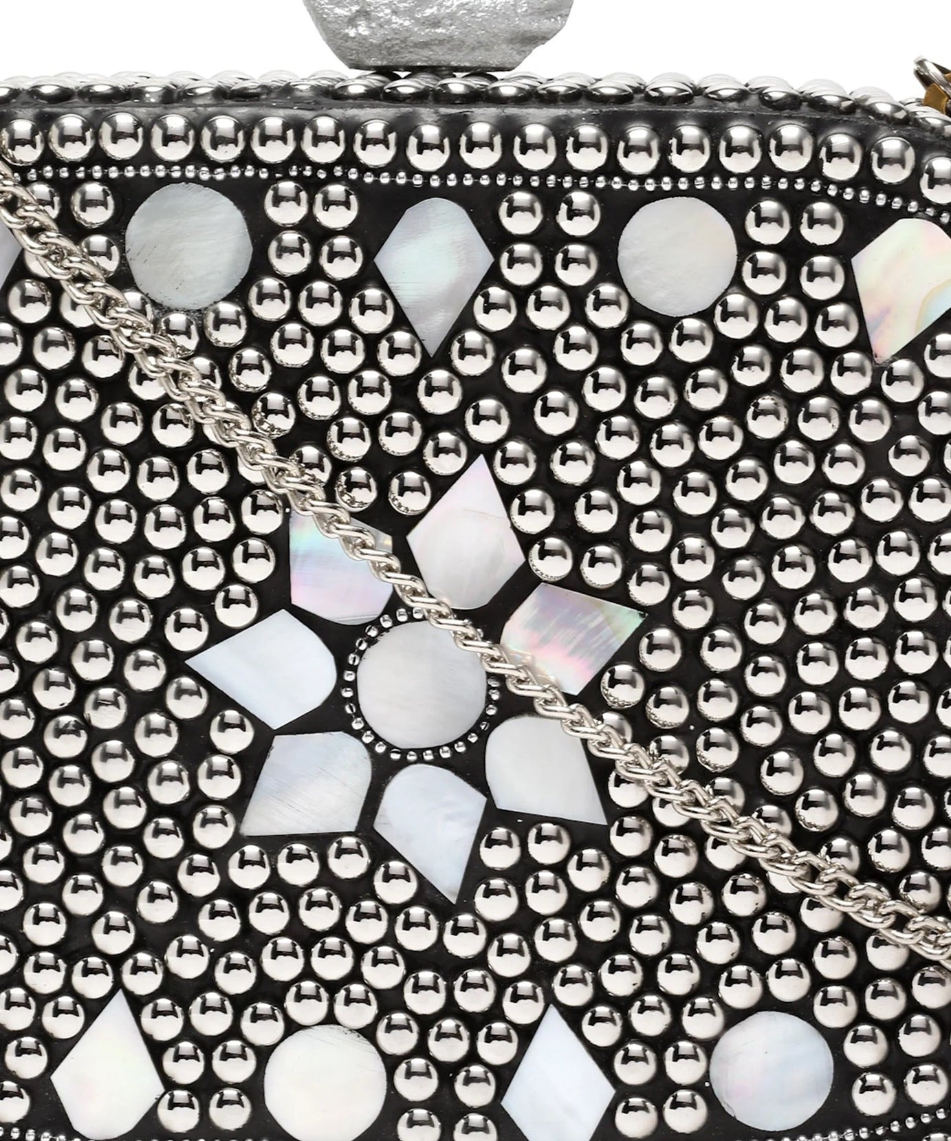 Mosaic Marble Mosaic Embellished Metal Box Clutch