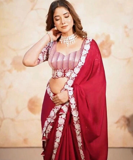 Soft Rangoli Silk With Embroidery,Sequence Work Wedding Party Wear Saree With Blouse11-KK