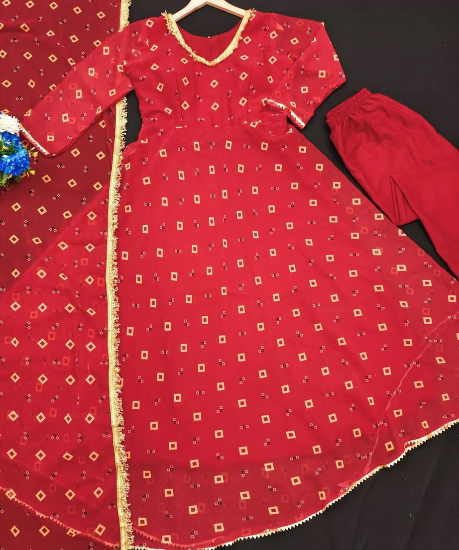 Georgette With Digital Print Anarkali Gown Dress & Dupatta