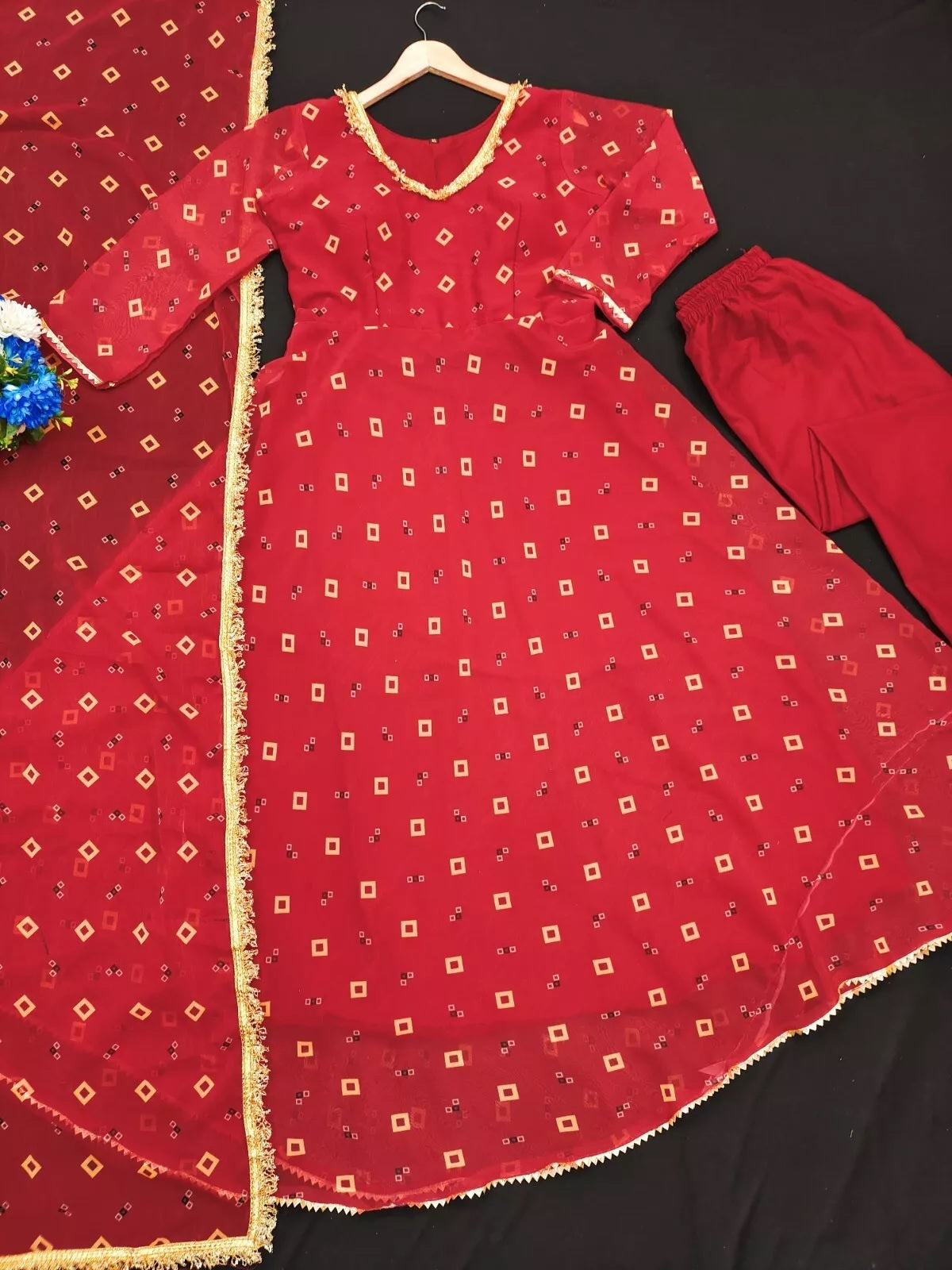 Georgette With Digital Print Anarkali Gown Dress & Dupatta