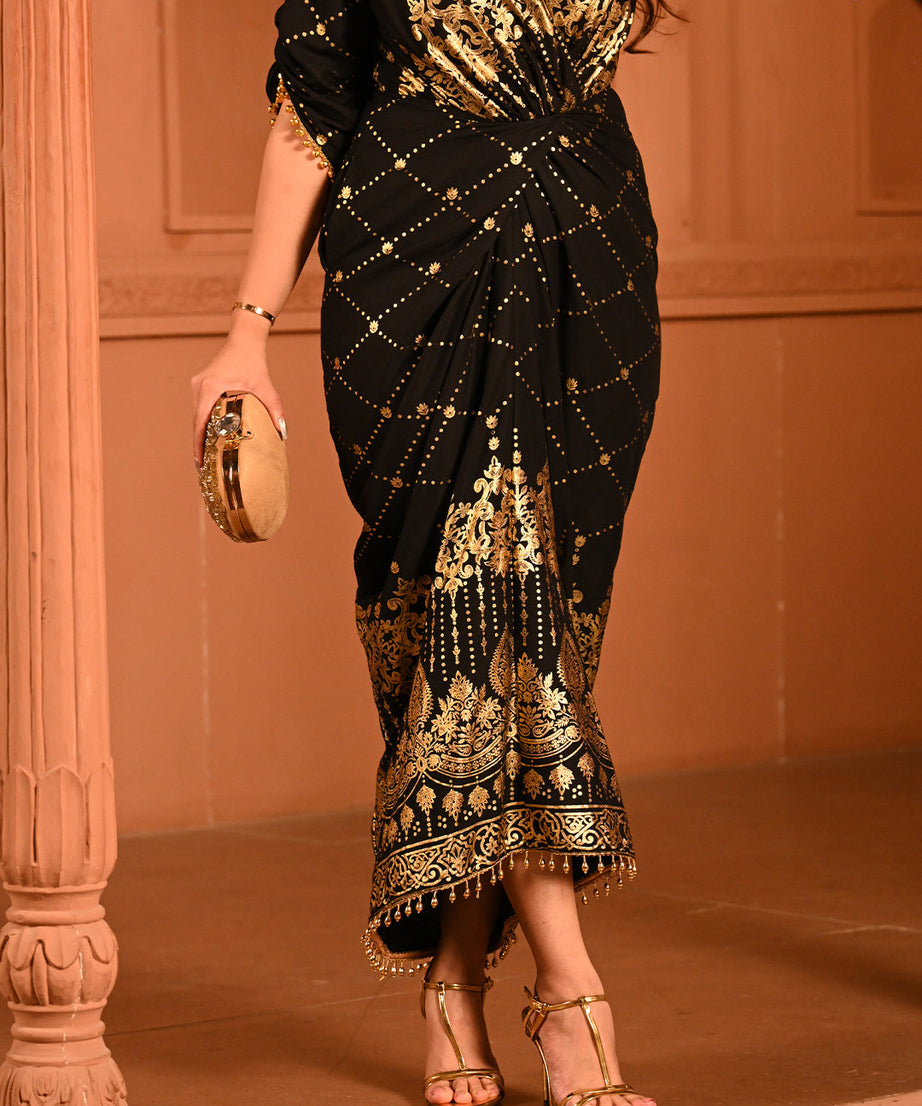 Elegant Designer Party Outfit with Gold Embroidery Kaftan Dress For Women