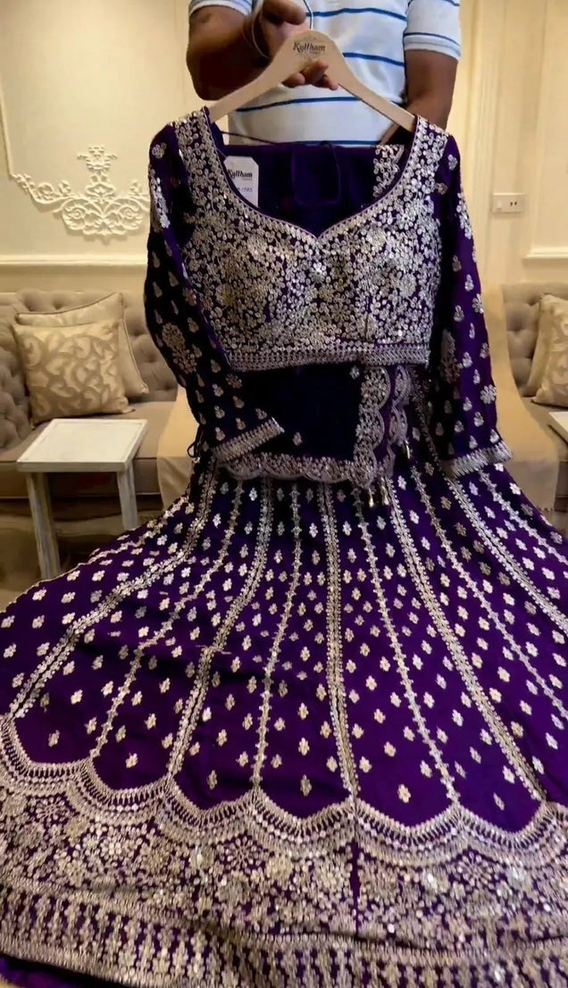 Purple Georgette Beautiful Traditional Lehenga Blouse Dupatta