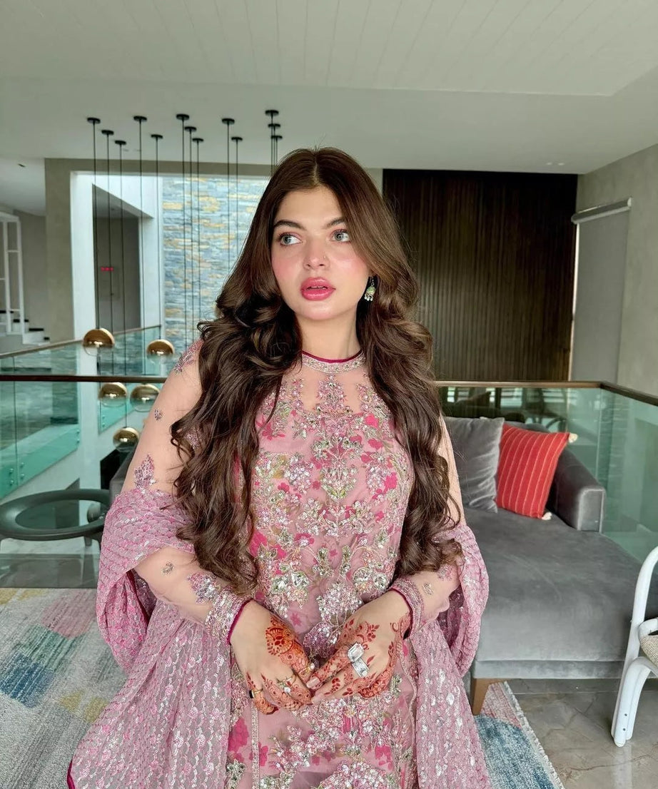 Butterfly Net With Thread & Sequence Work Bollywood Style Top Lehenga & Dupatta