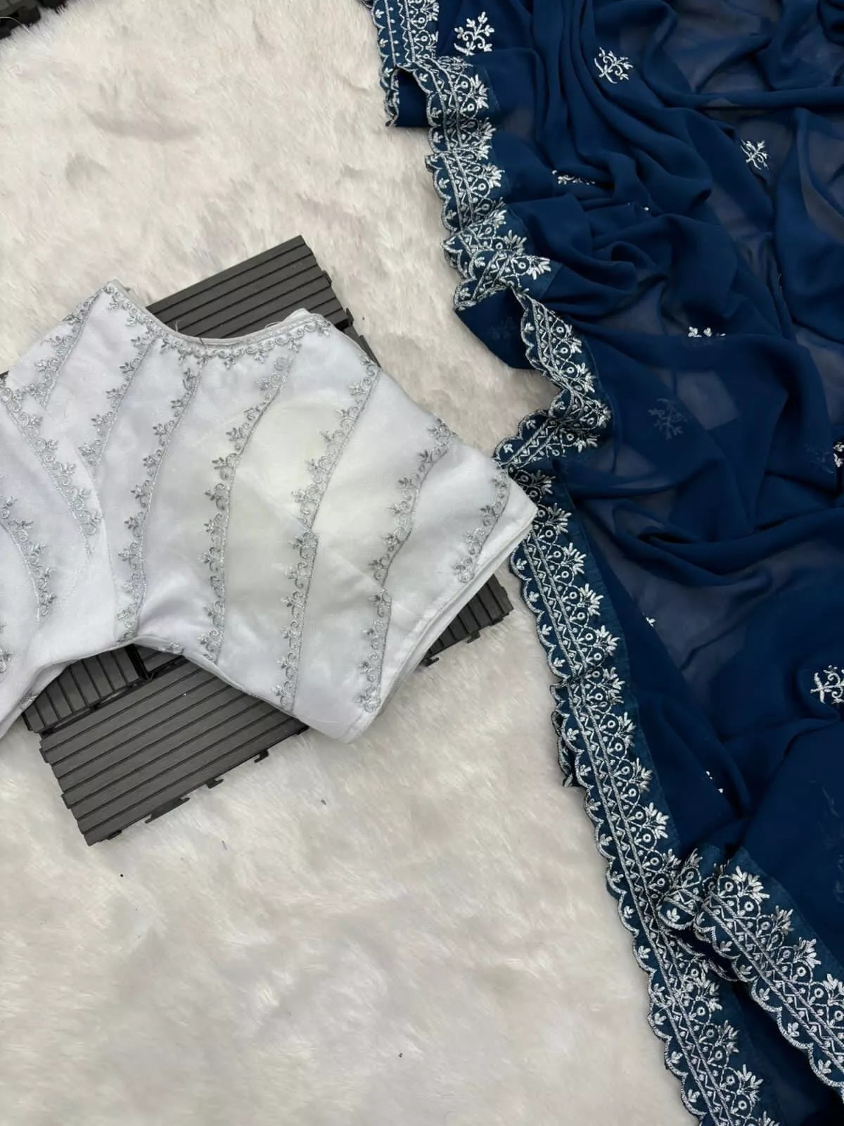 Georgette Saree With Stitched Blouse,Wedding Style Sari & Blouse