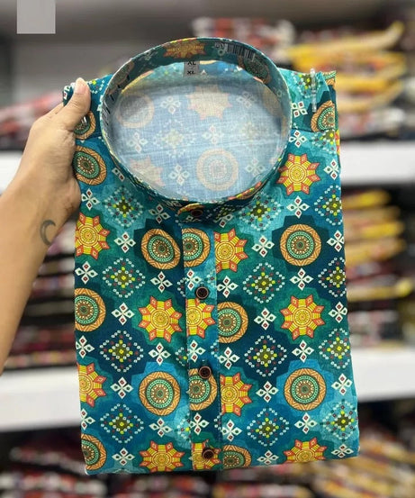 Traditional Wedding Wear Kurta, Party Wear Cotton Print Kurta For Men's