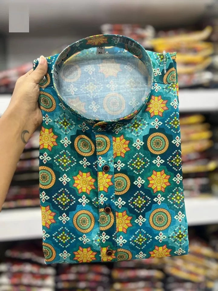 Traditional Wedding Wear Kurta, Party Wear Cotton Print Kurta For Men's