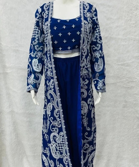 Faux Georgette With Designer  Embroidery Work Shrug - Palazzo & Blouse