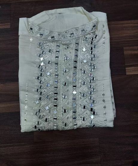 Classic Beautiful Exclusive Stitched 14 Kg Roman Silk Kurta Pajama For Mens