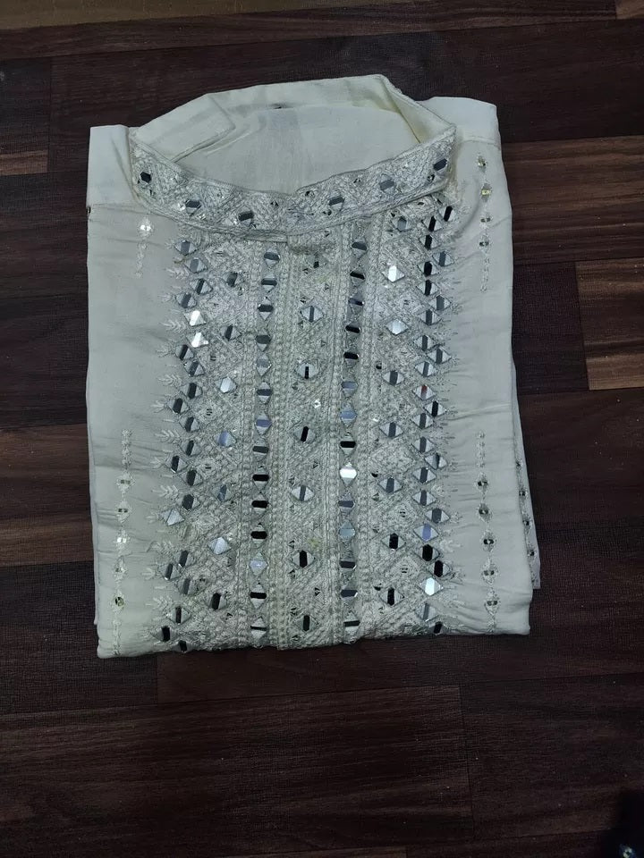 Classic Beautiful Exclusive Stitched 14 Kg Roman Silk Kurta Pajama For Mens