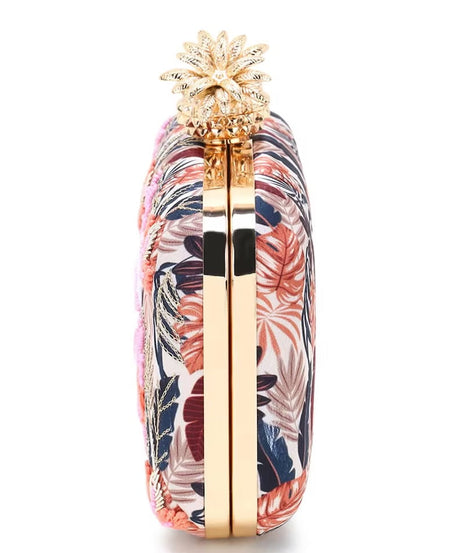New Printed Satin Botanical Embroidered Clutch