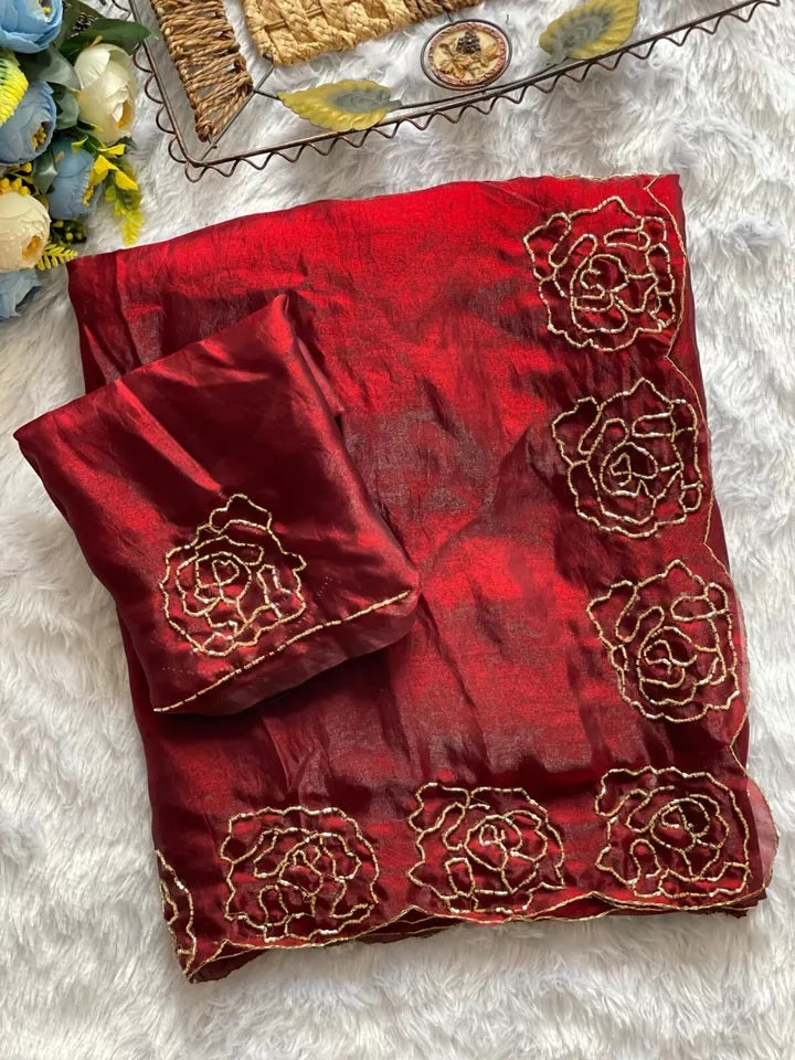 Beautiful Wedding Special Heavy Soft Satin Silk Saree,Party Festival Sari