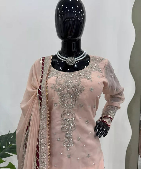 Indian Wedding Special Ethnic Stitched Faux Georgette Top Sharara Dupatta