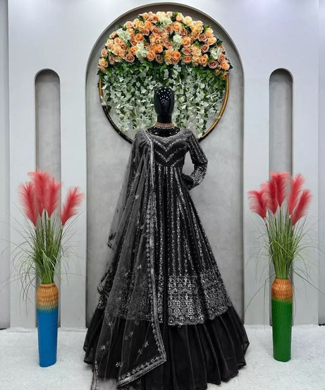 Style Faux Georgette Top Lehenga & Dupatta Set