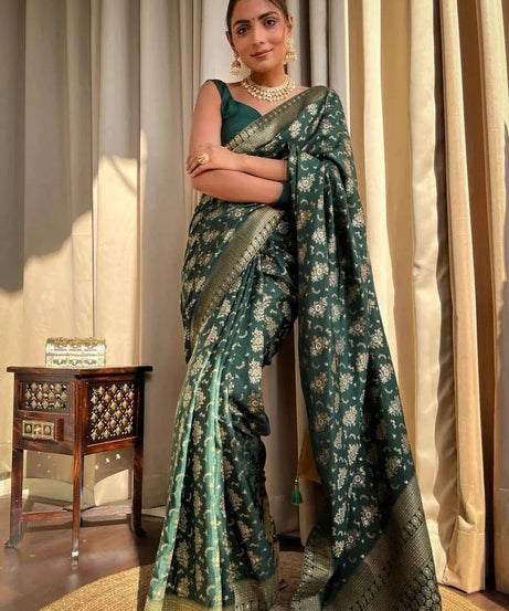 Women's Designer Banarasi Soft Silk Sari With Blouse