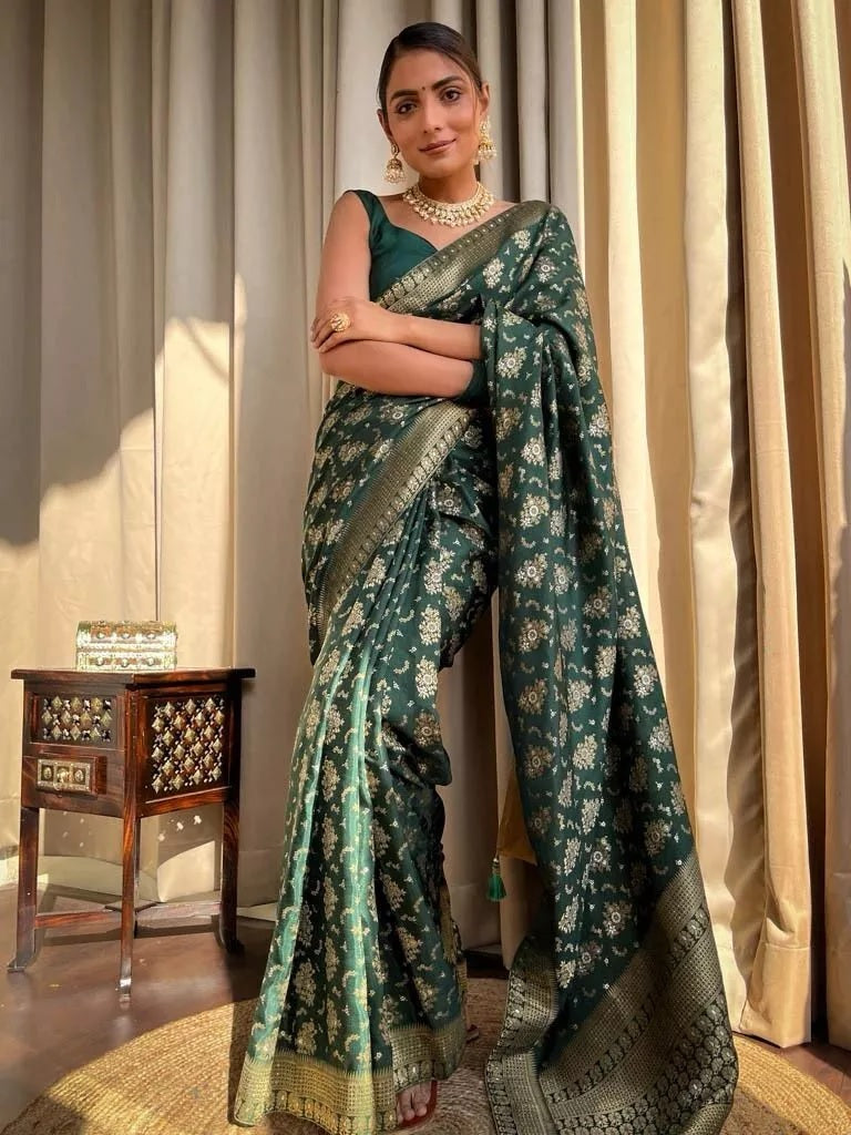 Women's Designer Banarasi Soft Silk Sari With Blouse