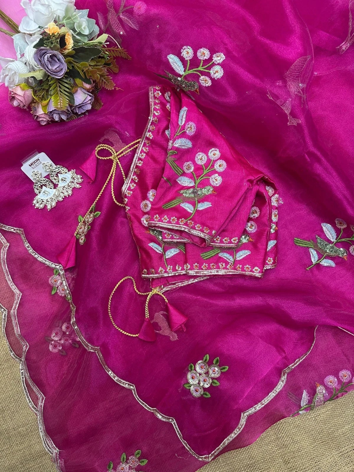 Soft Organza Saree With Embroidery Sequence Work Sari With Blouse